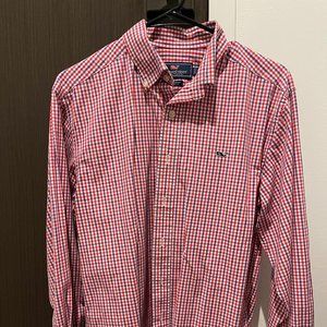 Vineyard Vines Blue and Red Check Whale Shirt - SM